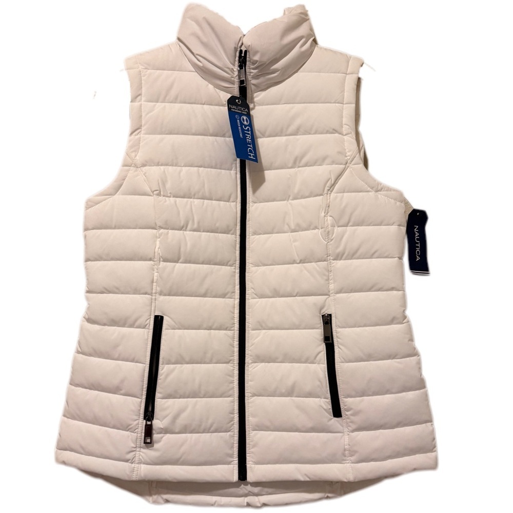 Nautica‎ Winter White Stretch Puffer Vest Jacket Women’s Medium NWT | Quilted